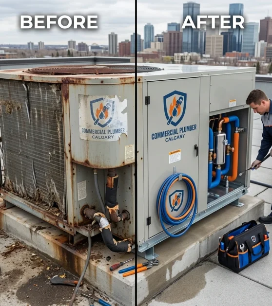 Commercial plumbing before and after Calgary
